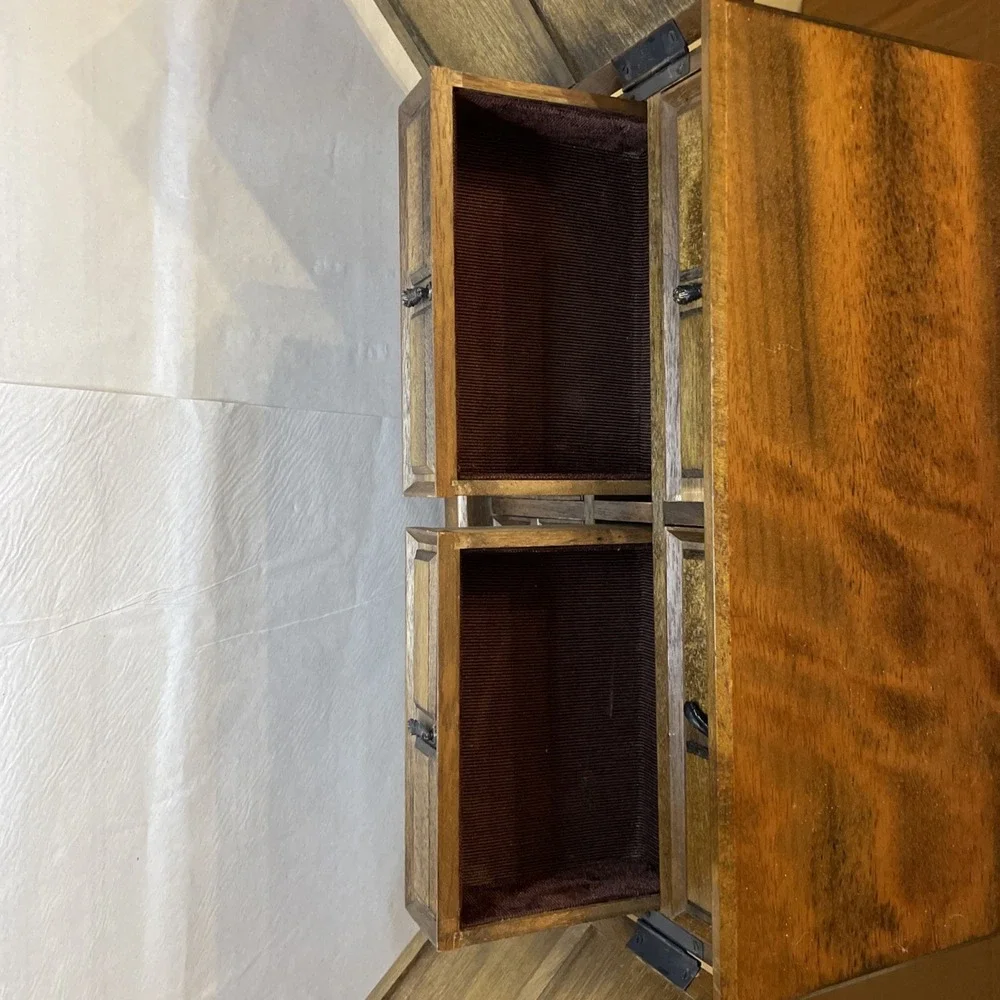 Large Wooden Chest Jewelry Box, Swing Open Doors, 6 Drawers, Mele‎ Japan Carved